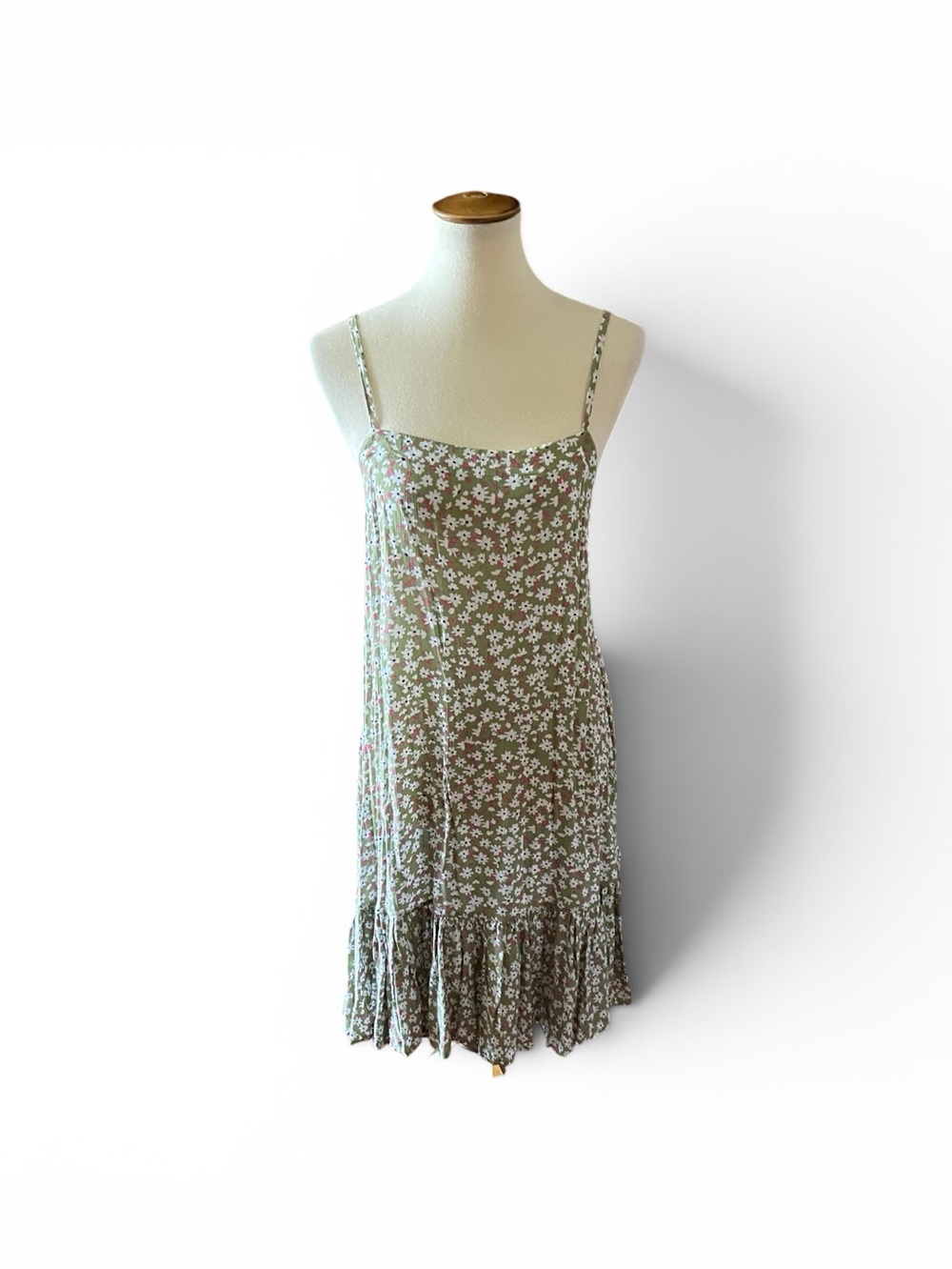 #276, Anne Cole Floral Slip Dress with Ruffle Hem - Green Daisy Print, size M